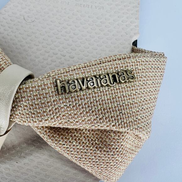 Havaianas You St. Tropez Shine Gold Denim Tan Bow Flip Flop Thong Sandals - Picture 4 of 10